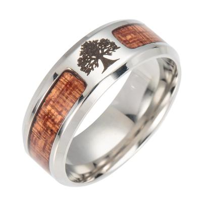 China High Quality The Latest Arrival Wooden Tree Of Life Skull Pattern Stainless Steel Rings For Men for sale