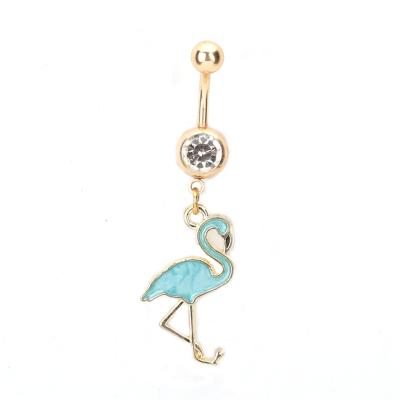 China Environmental Friendly Exquisite Beautiful Drip Enamel Flamingo Navel Nails Piercing Jewelry for sale