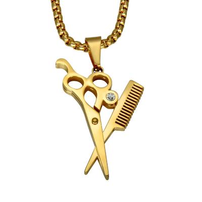 China Cool Stainless Steel E-Co Friendly High Quality Hypoallergenic Black Barber Scissors Unisex Gold Plated Pendant for sale