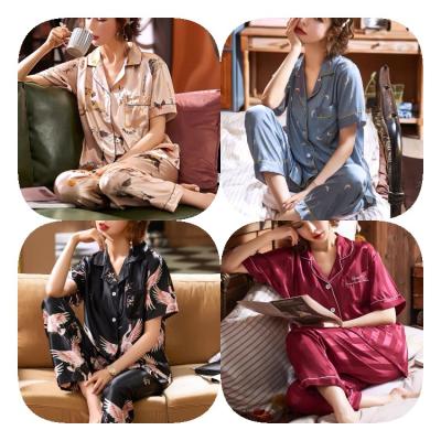 China Wholesale QUICK DRY Women's Summer Satin Pajamas Women's Short Sleeve Pajamas Party Dress 2 Piece Set for sale