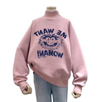 China 2021 New Anti-wrinkle Cartoon Embroidered Women's Loose Round Loose Long Sleeve Casual Soft Women's Neck Sweater for sale