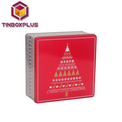 China Recycled Materials Large Square Cookie Tin Box Cookie Tin Box Christmas Packaging Gift Tin Box Cookie Can for sale