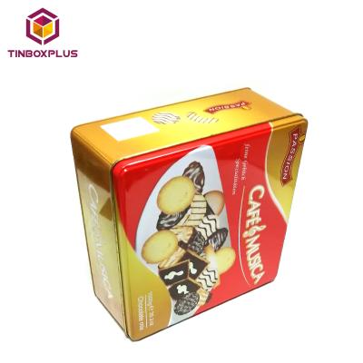 China Recycled Square Cookie Tin Box Chocolate Tin Box Small Biscuit Storage Materials Medium Large Square Tin Box for sale