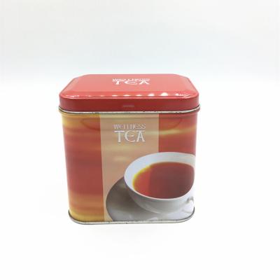 China Recycled Materials Custom Painted Logo Rectangle Tea Tin Box Metal Tin Box For Black Tea And Coffee Bean for sale