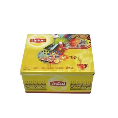 China Recycled Materials Lipton Black Tea Tin Packaging Square Tin Can Metal Tea Gift Boxes for sale