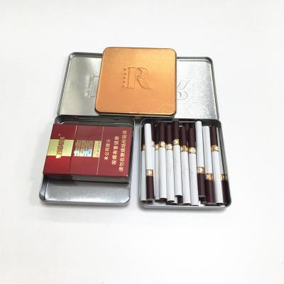 China New Design Repurposed Metal Materials Metal Materials Tin Boxes Flip Cigarette Holder Slim Portable Square Top Tobacco Container for sale