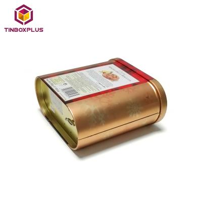 China Best Selling Recycled Oval Rose Gold Materials Fashion Design Tin Box Cookies Tin Box for sale