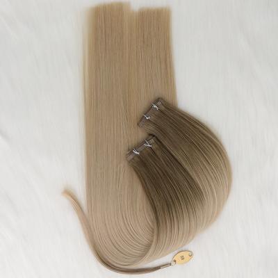 China Changshunfa Silky Straight Wholesale Russian Double Wave Hair Pulled Flat Weft Extensions Remy Flat Weft Hair Extensions for sale