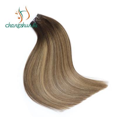 China Silky Straight Wave Double Drawn Balayage High Quality Real Russian Remy Human Sew In Double Weave Hair Weft Extensions for sale