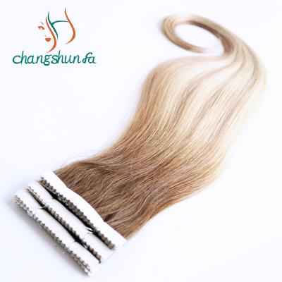 China Cheap Cuticle Aligned Silky Straight Ombre Color Injection PU Skin Tape Hair Extensions Balayage Wave Wholesale Price for sale