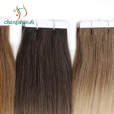 China Wholesale Silky Straight Wave Tape In Hair Extensions On Short Hair , Double Drawn Ombre Blonde Balayage Colored Russian Virgin Remy Hair Ext for sale