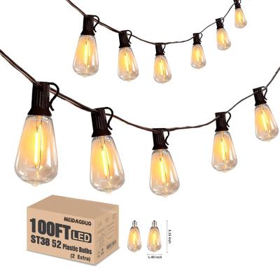 China St38 String Lights 100ft Fixed Sockets Holiday Christmas Birthday Holiday Party Outdoor Festoon Fairy String Lights for sale