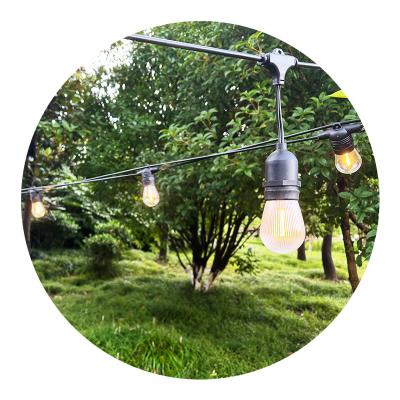 China Hanging String Lights Black 48FT 15 Heads E26 E27 Plugs Weatherproof Vintage Commercial Use Outdoor String Lights for sale