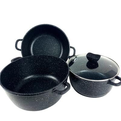 China Viable Hot Selling 3sets Aluminum Nonstick Frying Pan Soup Pot Cooker Cookware Set for sale