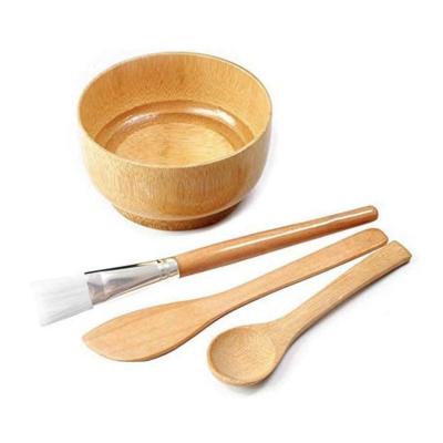 China Angular Blush Natural Bamboo Wooden Facial Cream Bowl With Spoon Cosmetic Packaging Container for sale