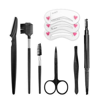 China Goods 8 in 1 Woman Eyebrow Grooming Kit Include Eyebrow Razor Scissors Brush Tweezers Stainless Steel Portable Eyebrow Trimmer Set for sale