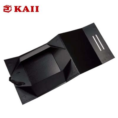 China Handmade black rigid foldable box packaging for wine for sale