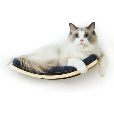 China Wholesale Modern Sturdy Curved Design Stocked Cat Wall Perch Lotus Leaf Cat Shelf Elegant Wood Wall Mounted Cat Bed Furniture for sale