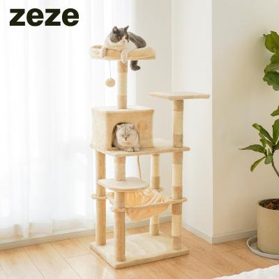 China Manufacturer Direct Selling Flurry Large Cat Condo Hammock Pet Furniture Cat Tower Scratching Post Tree Stocked for sale