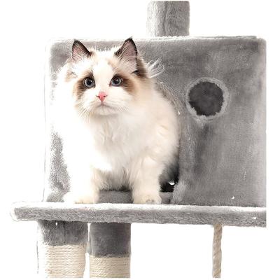 China Popular Classic Design Pet Tree Plush Faux Fur Sisal Rope Cat Tower Cat Scratch Post Stocked Luxury for sale