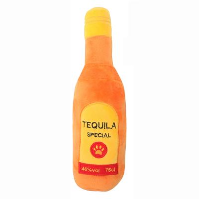 China Factory direct sale stocked soft furry bottle shape vodka whiskey tequila wine pet toys squeak dog training playing toy for sale