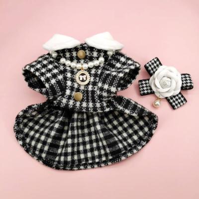 China Large Small Stocked Winter Pet Clothes Vintage Luxury Wool Plaid Pet Clothes Skirts Cute For Dog Puppy Cat Girl for sale