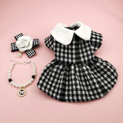 China Best Stocked Sale One Piece Skirt Autumn Winter Pet Clothes Dresses Retro Plaid Warm Doggy Wool For Cat Dog Puppy Girl for sale