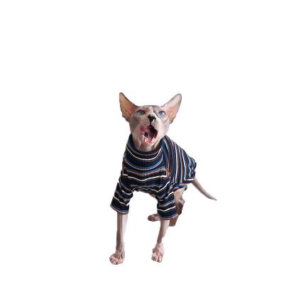 China Bald Stocked Sphynx Cat Cute Breathable Summer Cotton T-shirts Pet New Design Stripes Retro Clothes For Cat Dog Puppy for sale