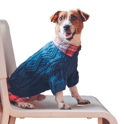 China Popular Classic Stocked Warm Patchwork Lovely Knit Sweaters Plaid Sweatshirt Pet Clothes Sweaters For Dog Cat Puppy for sale