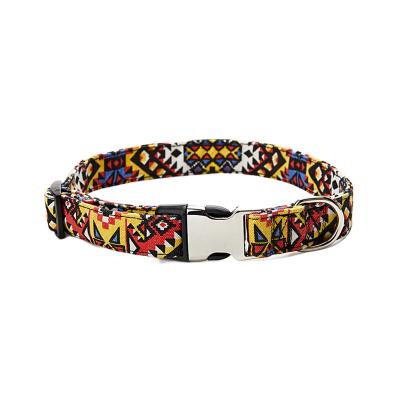 China 2023 Adjustable Stocked Ethnic Pet Plastic Collar Metal Buckle Metal Buckle Polyester Bohemian Style Dog Cat Collar for sale