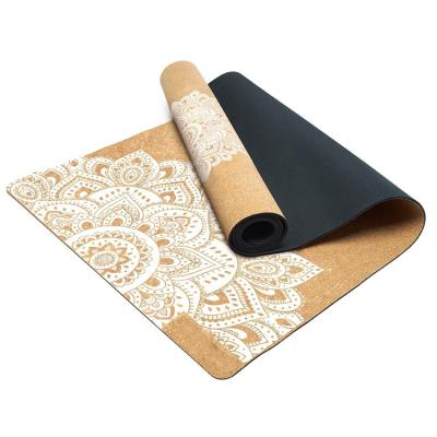 China Yoga New Arrivals Design Fitness Design Natural Rubber Cork Strip White Printed Yoga Mat for sale