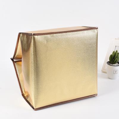 China China Gold Thermal High Quality Laser Laminated Nonwoven Tote Insulated Shopping Cooler Bag With Hook And Loop for sale