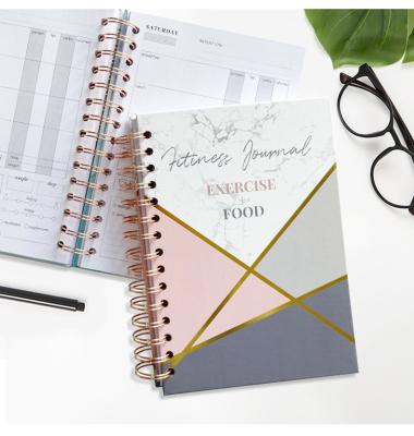 China Hardcover Book Workout Fitness Diary with Nutrition Tracker Workout Planner Free Logo for sale