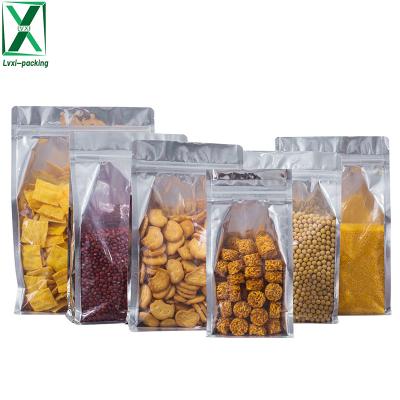 China Moisture Proof In Stock Clear/Silver Resealable Aluminum Foil Block Flat Bottom Zipper Food Pouches for sale