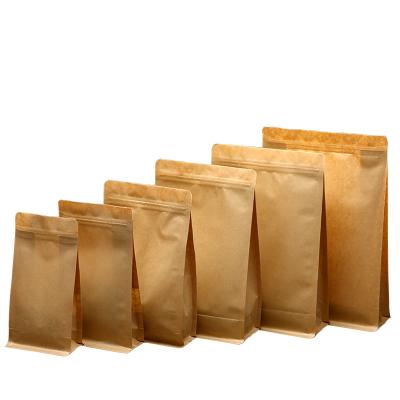 China Whey Protein Biodegradable Food Kraft Paper Packaging Bags Flat Bottom Eight Side Seal Ziplock Pouches for sale