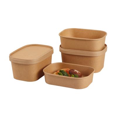 China High Quality Disposable Eco-friendly Food Container Take Out Box Waterproof Square Kraft Paper Lunch Salad Box for sale