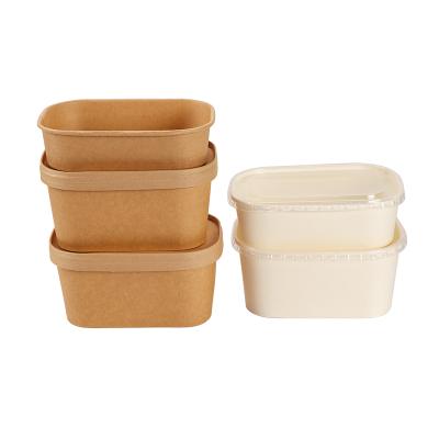 China High Quality Disposable Eco-friendly Food Container Take Out Box Waterproof Square Kraft Paper Lunch Salad Box for sale