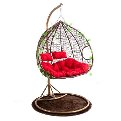 China Qiqian Modern Outdoor Garden Balcony Double Seat Cheap Rattan Egg Swing Hanging Chair for sale