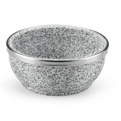 China Hot Sale OEM Natural Granite Stone Bowl Stone Pot Viable With Stainless Ring Wood Base for sale