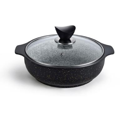 China Sustainable hot sale natural granite stone cooking pot cookware with glass cover for sale