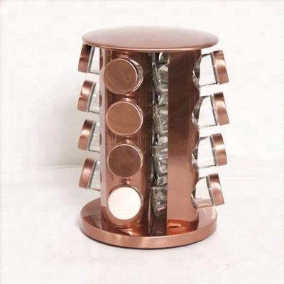 China New Freshness Preservation 16Pcs Copper Color Spice Jar Set With Rotating Staniness Steel Rack for sale