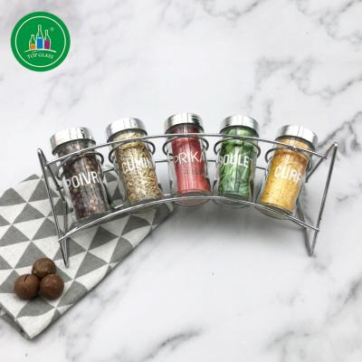 China 100ML Sustainable Glass Jar Set For Spices With Metal Rack for sale