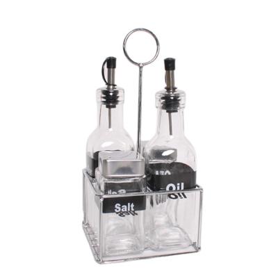 China Factory Wholesale 4pcs Glass Square Minimalist Cooking Glass Oil Bottle And Vinegar Bottle Set With Stand for sale