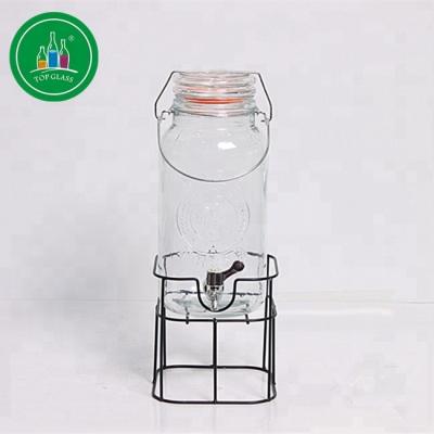 China Freshness Retention Mason Glass Jar 4L Iced Beverage Dispenser With Metal Base for sale