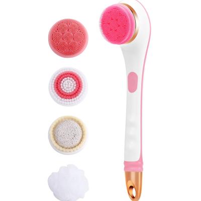 China Electric Waterproof Pore Remover Bath Cleaning Sweep Massage Long Handle Brush With 4 Brush Heads for sale