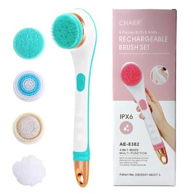 China 2022 New Rechargeable USB Body Mssage Silicone Bath Body Exfoliate Bristle Brush With Long Handel Waterproof Body Scrubber 1 Buy for sale