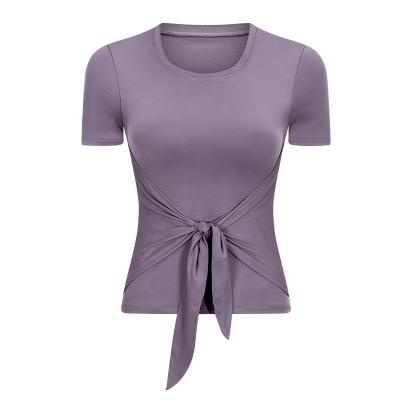 China Breathable Women Tie Front Short Sleeves Tops Tee T-Shirt Three Colors Daily Wearing for sale