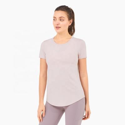 China Anti-wrinkle T-shirt sport running yoga clothes for ladies casual plain color plus size sport t shirts for sale