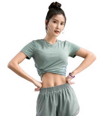 China Mesh Sports T-shirt Yoga Shorts Sleeve Top Running Top Fitness Anti-wrinkle Summer Sports For Ladies for sale