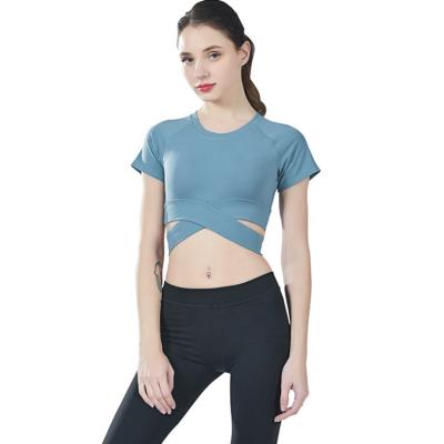 China Lady Short Sleeve QUICK DRY T-Shirt Cropped High Quality Soft Running Sports Tee Tops Simple Woman Yoga T-shirt for sale